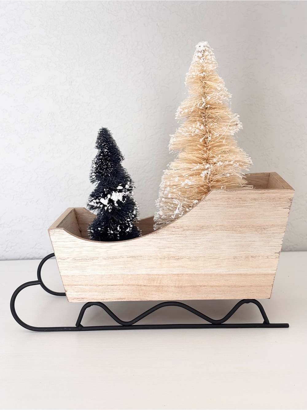 TARGET Wood Sleigh & Bottle Brush Trees NWT